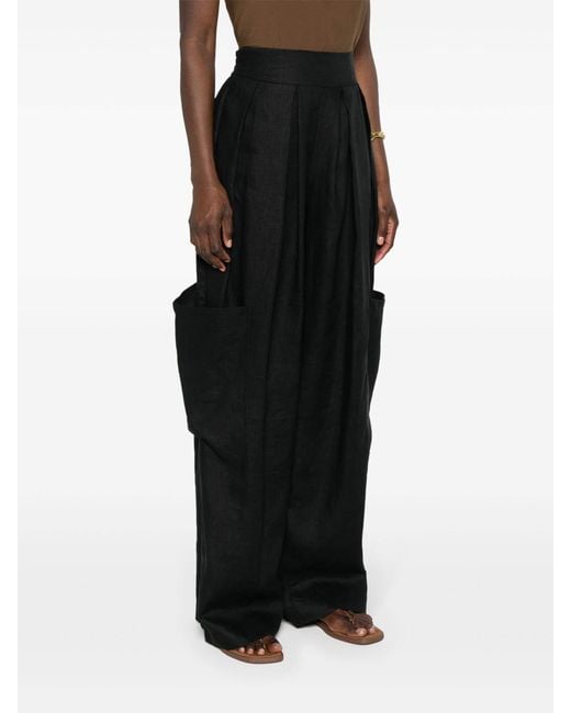 Ermanno Scervino Black Pleat-Detail Linen Trousers