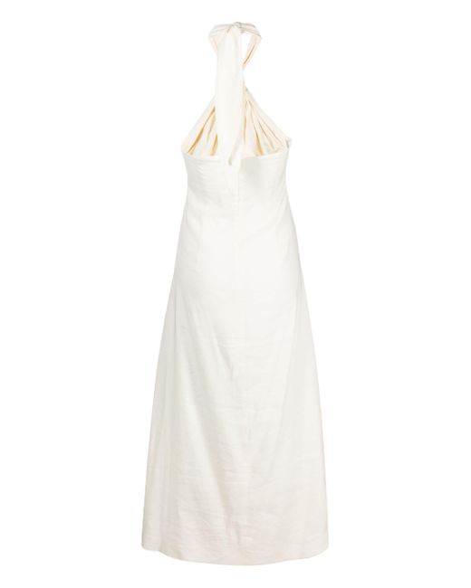 Cult Gaia White Susana Knot-detail Linen Midi Dress