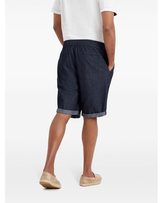 Brunello Cucinelli Blue Drawstring-waist Denim Shorts for men