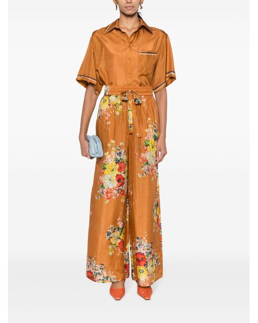 Zimmermann Orange Alight Wide-leg Silk Trousers