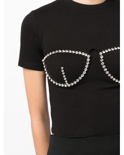 Area Black Bustier-style Crystal-embellished T-shirt