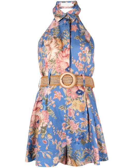 Zimmermann August Floralprint Playsuit in Blue Lyst