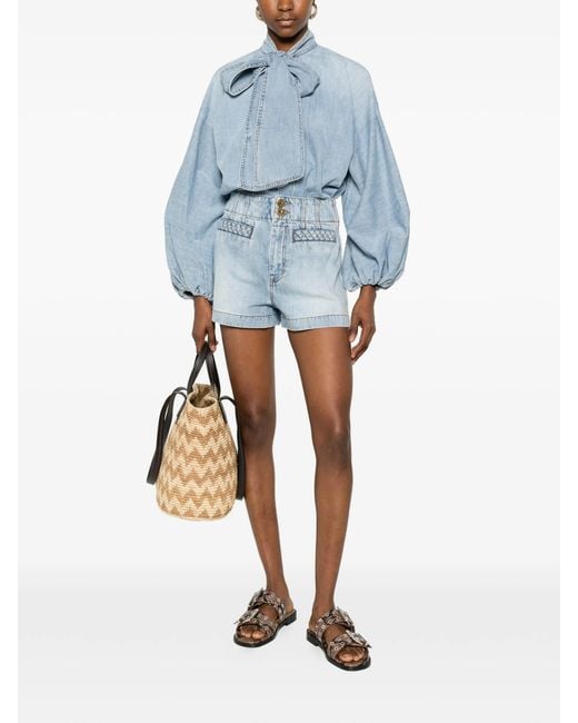 Zimmermann Blue Indra Tie-neck Blouse