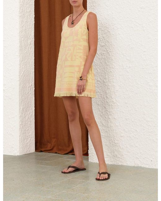 Zimmermann Natural Solstice Geometric-pattern Fringed Mini Dress