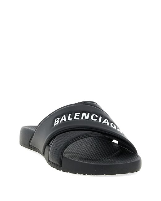 Balenciaga Black Sporty Pool Embossed Slides for men