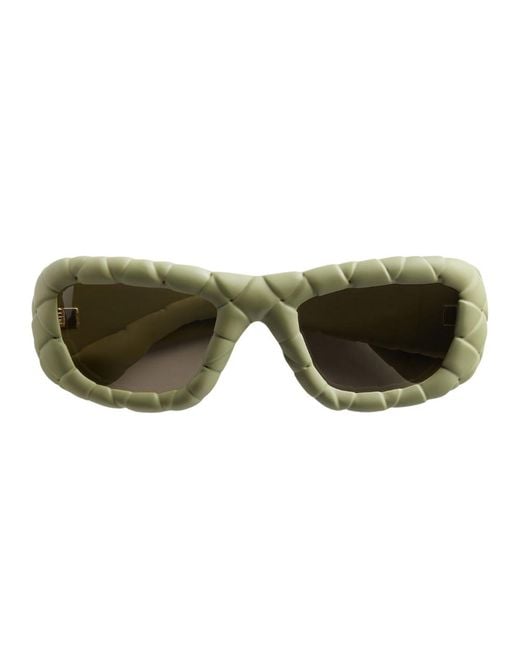 Bottega Veneta Green Intrecciato Rectangular Sunglasses