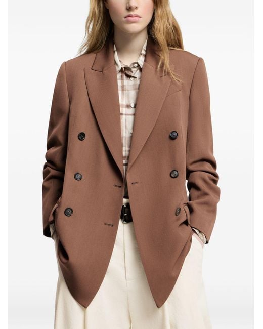 Brunello Cucinelli Brown Virgin-wool And Viscose Tricotine Blazer With Monili