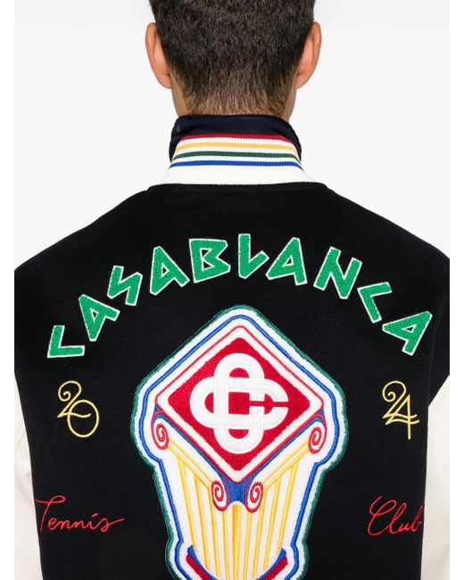 Casablanca Black Embroidered Chenille Patchwork Mini Bomber Jacket for men