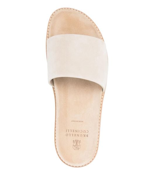 Brunello Cucinelli Natural Suede Slides for men