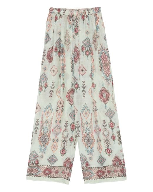 Ermanno Scervino White Geometric-print Ramie Trousers