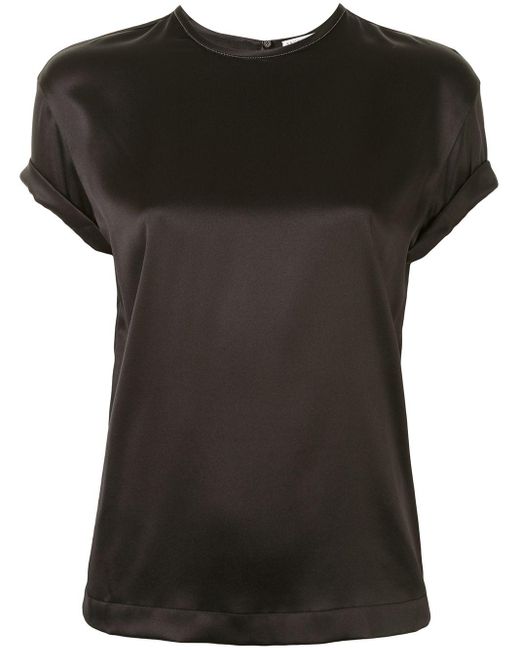 Brunello Cucinelli Black Stretch Silk Satin T-shirt