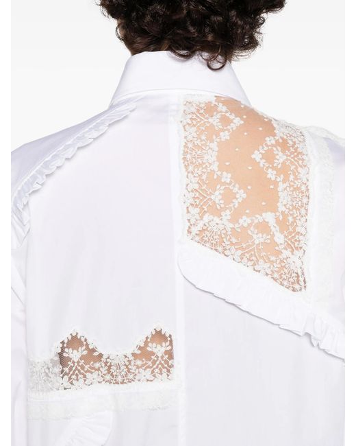 Ermanno Scervino White Lace-detail Ruffled Shirt