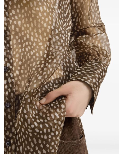 Brunello Cucinelli Brown Dapple Silk Organza Shirt With Neck-tie