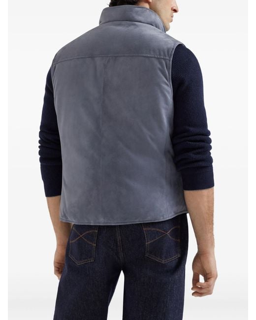 Brunello Cucinelli Blue Suede Buttoned Vest for men