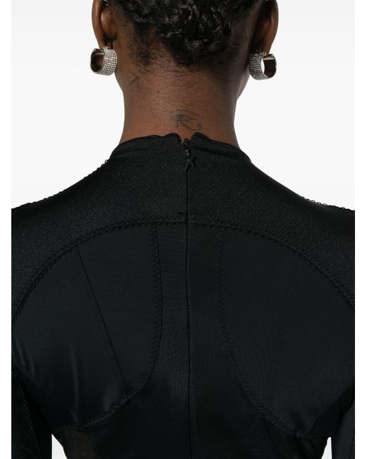 Mugler Black Panelled-mesh Jersey Bodysuit