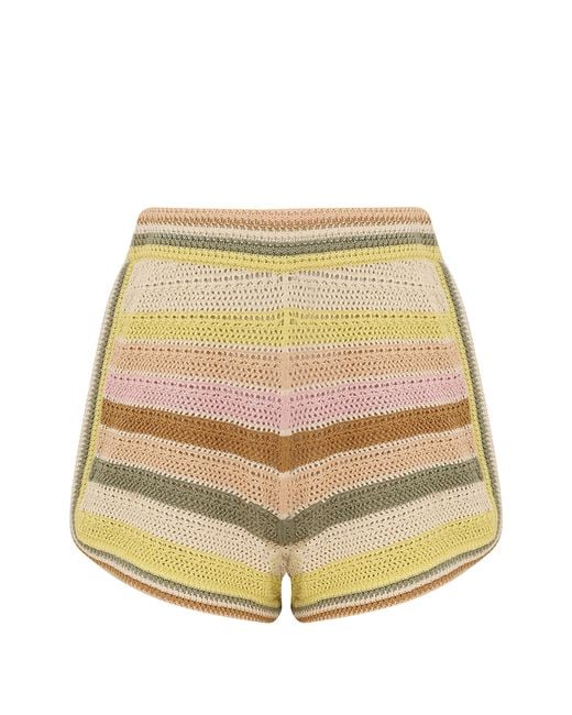 Zimmermann Natural Indra Stripe Crochet Shorts