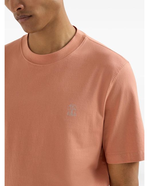 Brunello Cucinelli White Logo-detail Crew-neck T-shirt for men
