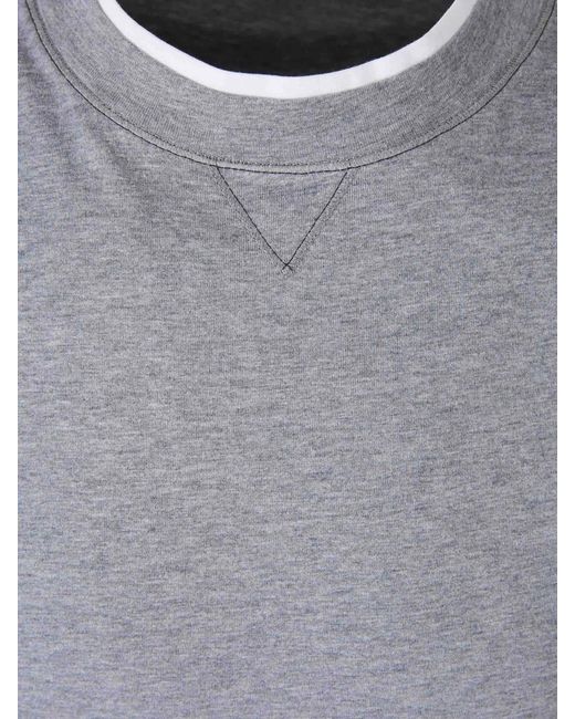 Brunello Cucinelli Gray Embroidered-logo Ribbed-neckline T-shirt for men