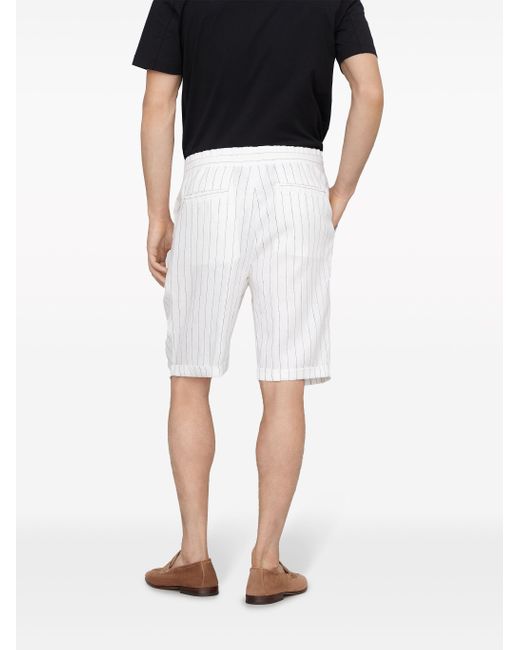 Brunello Cucinelli White Striped Linen Shorts for men