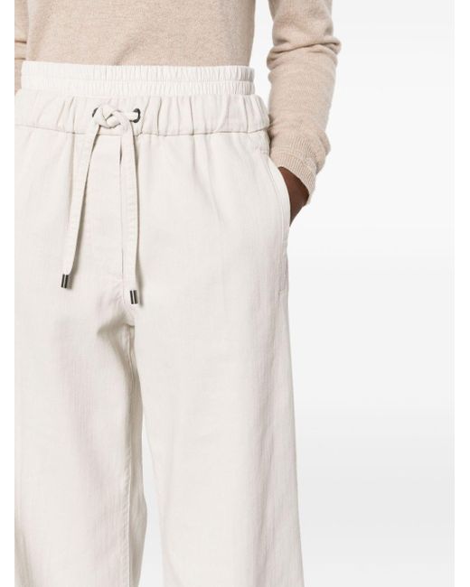Brunello Cucinelli White Straight-leg Drawstring Trousers