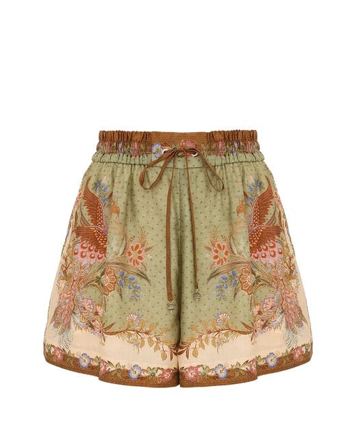 Zimmermann Natural Indra Floral-print Shorts
