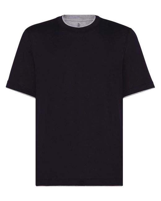 Brunello Cucinelli Black Contrasting-trim Jersey T-shirt for men