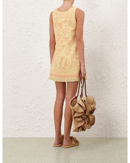 Zimmermann Natural Solstice Geometric-pattern Fringed Mini Dress