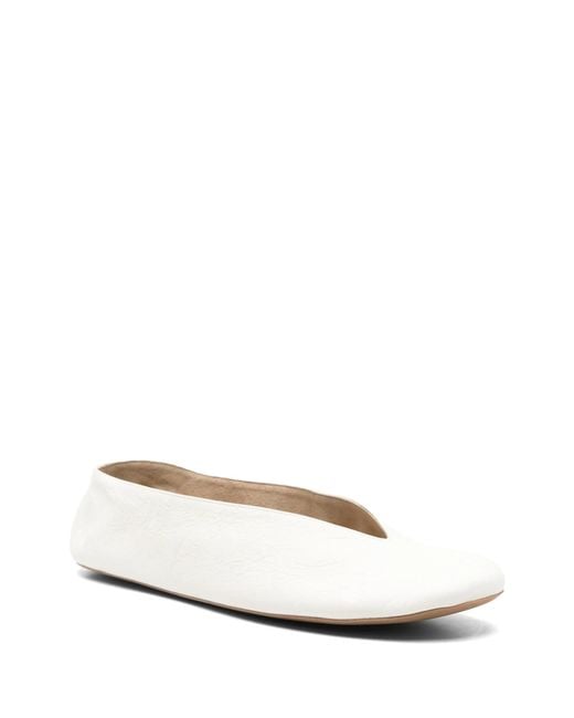 The Row White V-neck Textured Leather Loafers