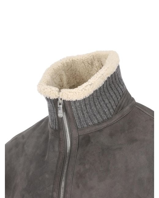 Brunello Cucinelli Gray Shearling-trim Ribbed Jacket for men