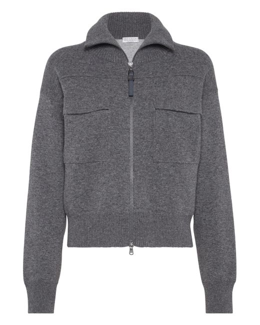 Brunello Cucinelli Gray Cashermere Zipped Cardigan