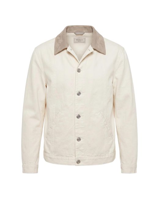 Brunello Cucinelli White Contrast-collar Button-up Jacket for men