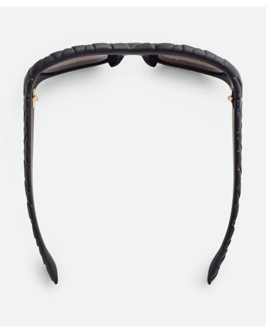Bottega Veneta Black Intrecciato Rectangular Sunglasses