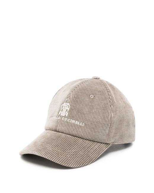 Brunello Cucinelli White Corduroy Logo-embroidered Baseball Cap for men