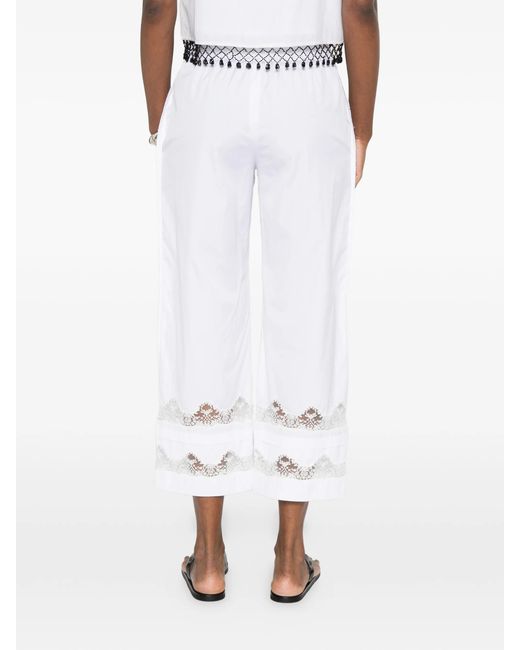 Ermanno Scervino White Lace-trim Cropped Trousers
