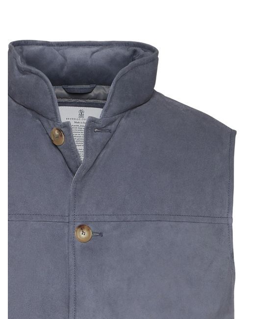 Brunello Cucinelli Blue Suede Buttoned Vest for men