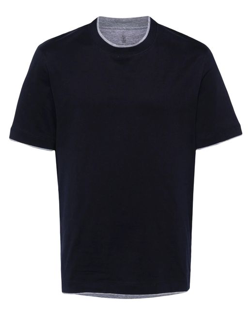 Brunello Cucinelli Black Faux-layered Cotton T-shirt for men