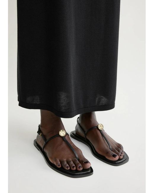 Totême White T-strap Nappa Sandals Black