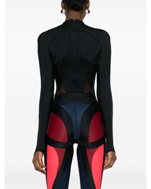 Mugler Black Panelled-mesh Jersey Bodysuit