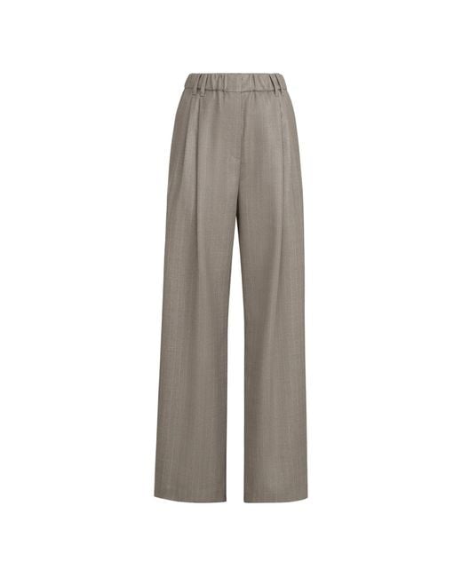 Brunello Cucinelli Gray Sparkling Virgin-wool Pinstripe Track Trousers With Monili