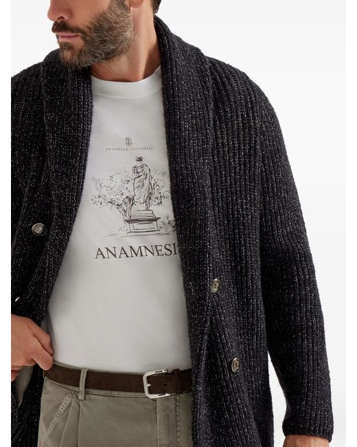 Brunello Cucinelli White Printed Cotton T-Shirt for men
