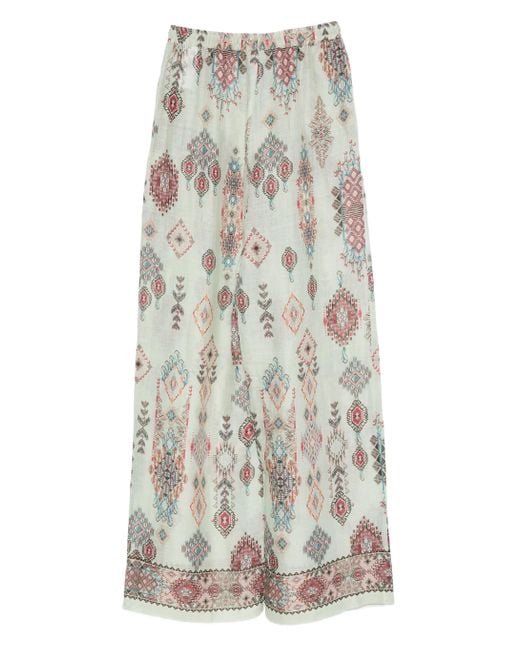 Ermanno Scervino White Geometric-print Ramie Trousers