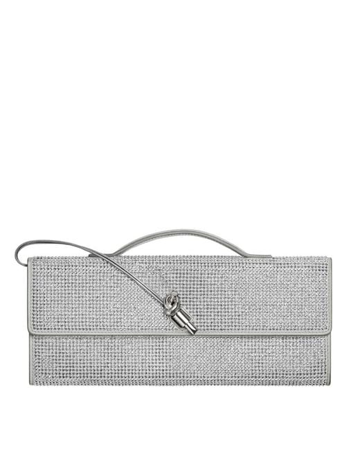 Bottega Veneta Gray Leather Crystal-Embellished Andiamo Clutch Bag