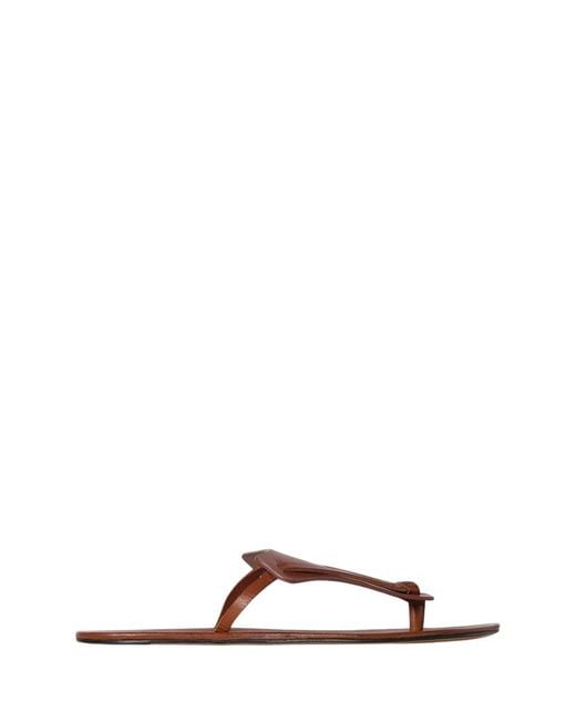 The Row Brown Helena Flip Flop In Leather