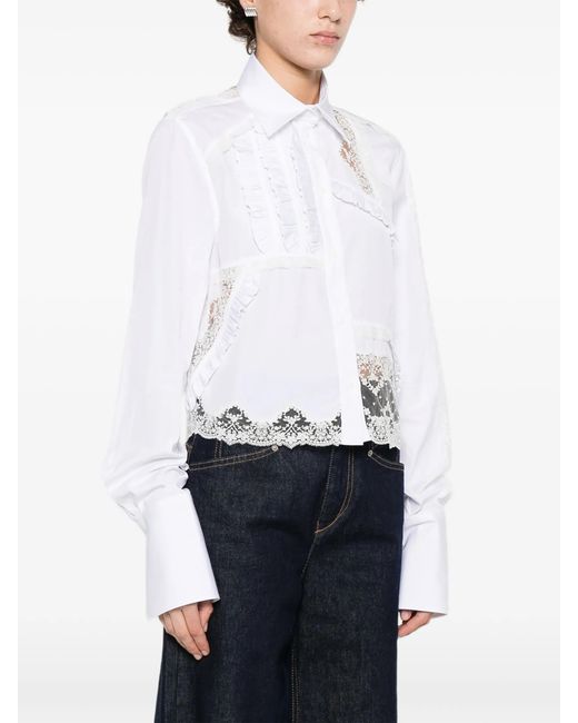 Ermanno Scervino White Lace-detail Ruffled Shirt