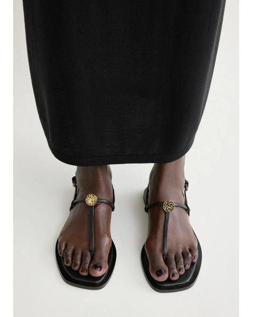 Totême White T-strap Nappa Sandals Black