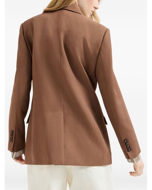 Brunello Cucinelli Brown Virgin-wool And Viscose Tricotine Blazer With Monili