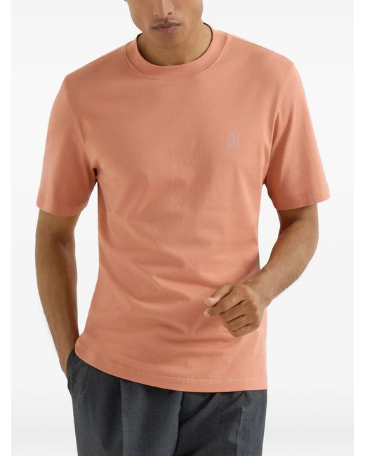 Brunello Cucinelli White Logo-detail Crew-neck T-shirt for men
