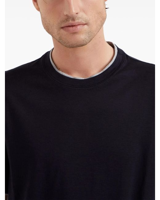 Brunello Cucinelli Black Contrasting-trim Jersey T-shirt for men