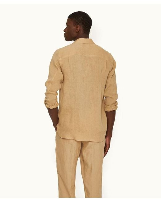Orlebar Brown Natural Relaxed Fit Luxury Italian Linen Shirt In Biscuit Colour for men