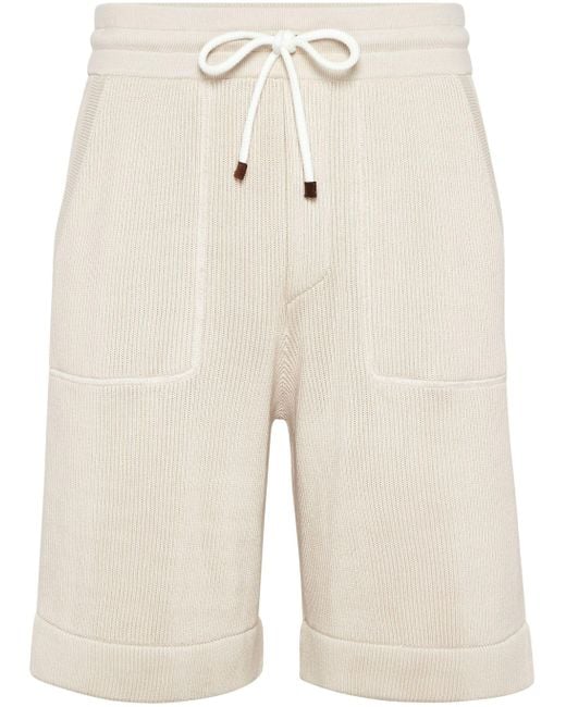 Brunello Cucinelli Natural Drawstring-waist Fine-ribbed Shorts for men